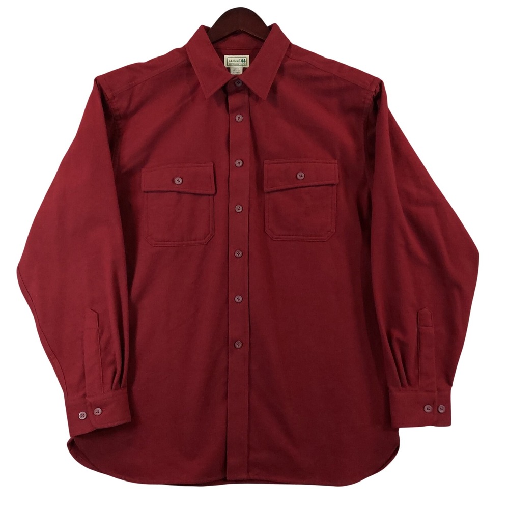 L.L. Bean Chamois Shirt Men L Burgundy Solid Long Sleeve Cotton 0MT03 71341